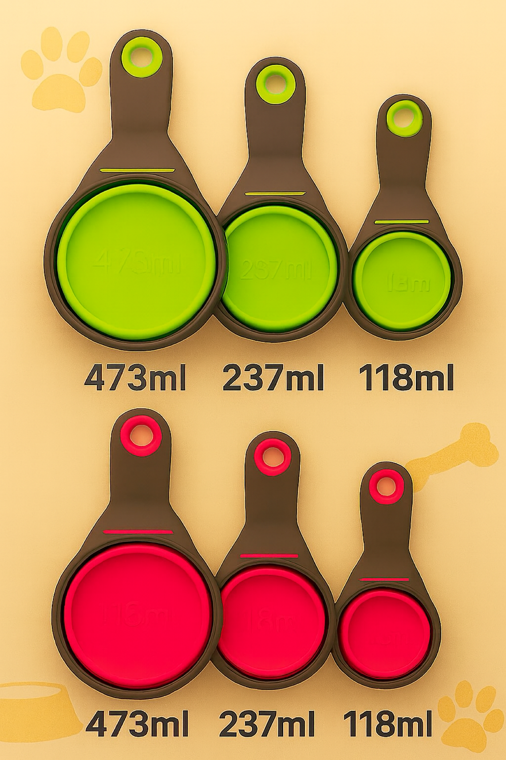 Składana łyżka–miska z klipsem do karmy dla psa i kota | Miarka 3w1 do karmienia, podawania wody i szczelnego zamykania opakowań