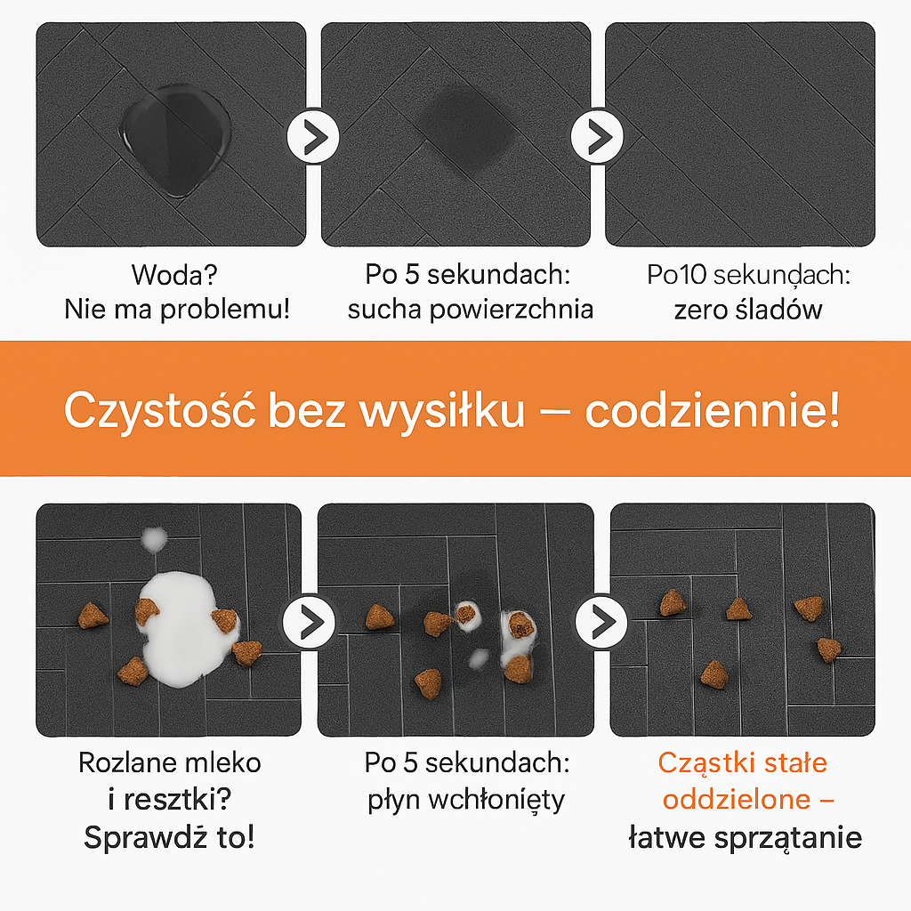Chłonna Mata Pod Miskę dla Psa i Kota – Diatomitowa, Wodoodporna, Antypoślizgowa, Szybkoschnąca
