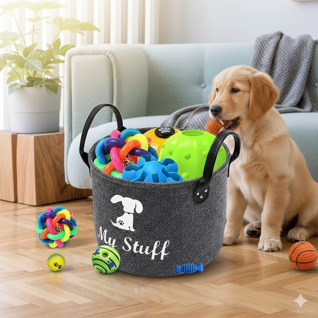 Filcowy Kosz na Zabawki dla Psów – Duży Pojemnik na Akcesoria, Koce i Zabawki | Miękki, Składany, Bezpieczny
