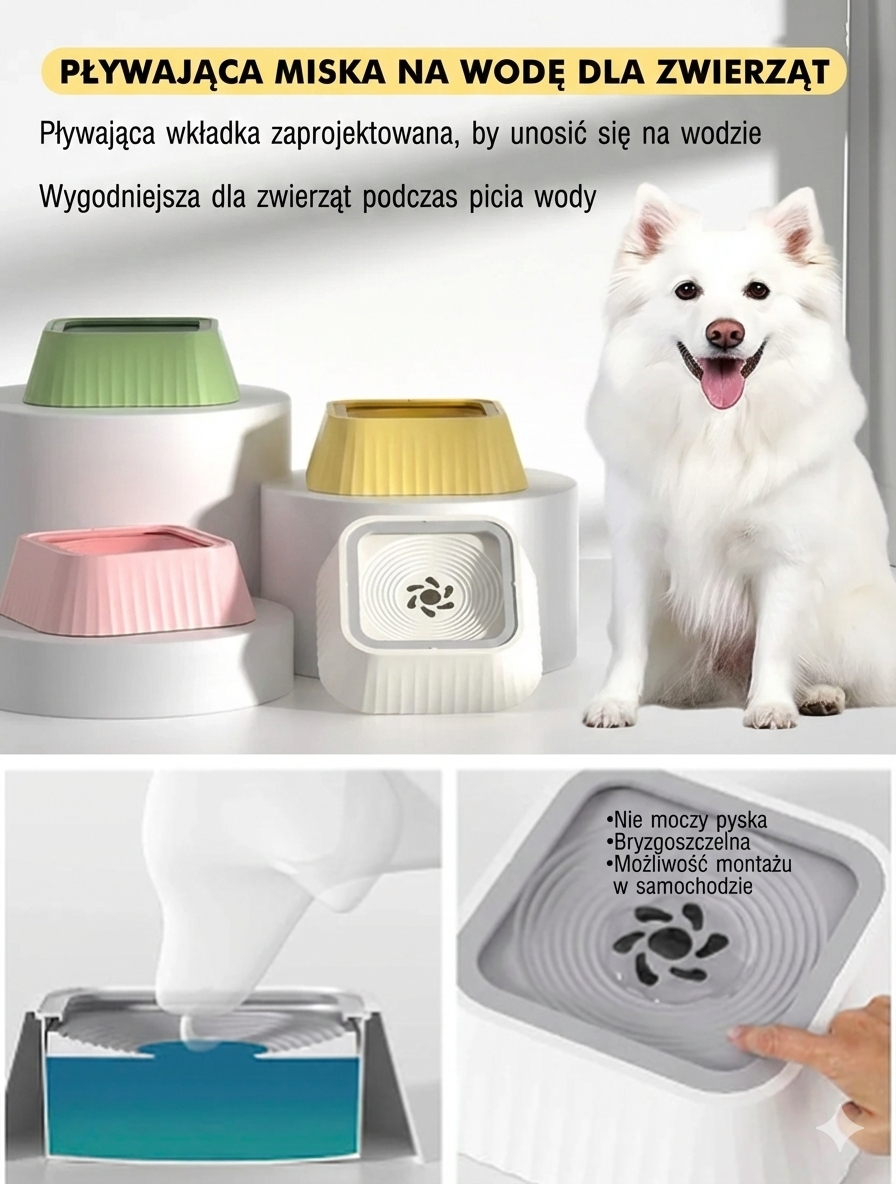 Miska Antyrozlewowa z Pływającą Płytką – czysta woda, zero chlapania, zdrowe picie 🐾💗